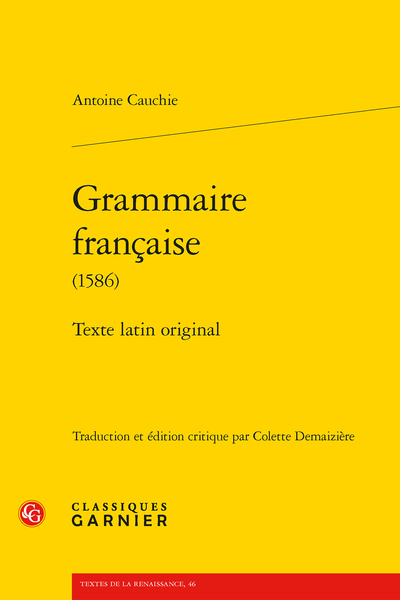 Grammaire française (1586). Texte latin original - Table des matières