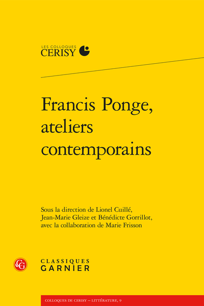 Francis Ponge, ateliers contemporains - Bibliographie générale