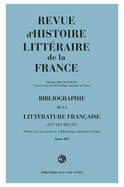 Bibliographie de la littérature française. 2018, Année 2017. varia