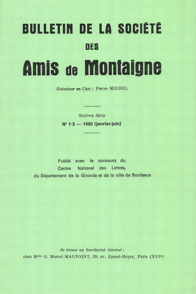Bulletin de la Société des amis de Montaigne. 1980 (Janvier – Juin) Série VI, n° 1 - 2. varia - Vie de la Société