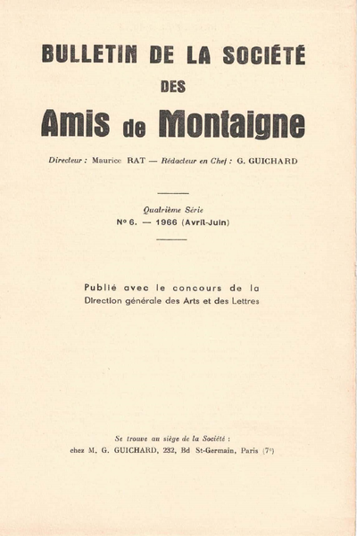 Bulletin de la Société des amis de Montaigne. 1966 (Avril – Juin) Série IV, n° 6. varia - Une visite à Montaigne