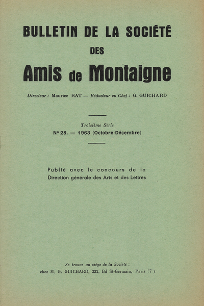 Bulletin de la Société des amis de Montaigne. 1963 (Octobre – Décembre) Série III, n° 28. varia - Hommage à Abel Lefranc à l'occasion du centenaire de sa naissance