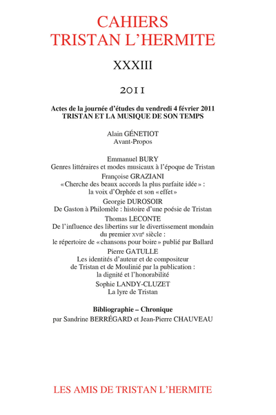 Cahiers Tristan L’Hermite. 2011, XXXIII. varia - Chronique