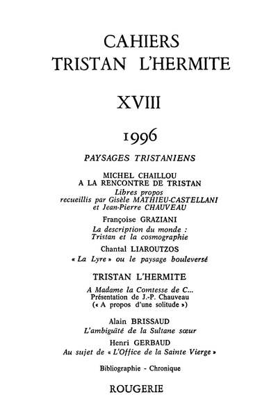 Cahiers Tristan L’Hermite. 1996, n° 18. varia