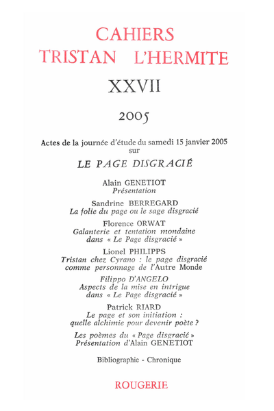 Cahiers Tristan L’Hermite. 2005, XXVII. varia - La folie du page ou le sage disgracié