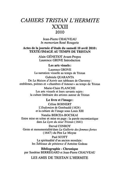 Cahiers Tristan L’Hermite. 2010, n° 32. varia - [Sommaire]
