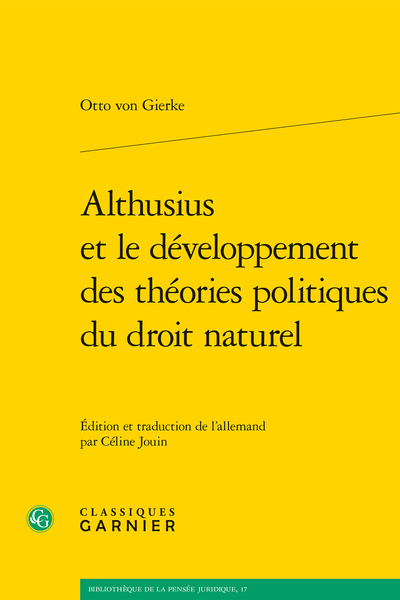 Althusius et le développement des théories politiques du droit naturel - Avertissement