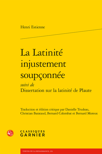La Latinité injustement soupçonnée suivi de Dissertation sur la latinité de Plaute - Index des mots et exemples