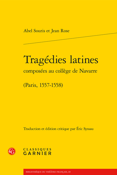 Tragédies latines composées au collège de Navarre. (Paris, 1557-1558) - Index des titres