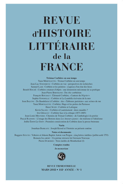 Revue d’Histoire littéraire de la France. 1 – 2018, 118e année, n° 1. varia - In memoriam Hisayasu Nakagawa (1931-2017)