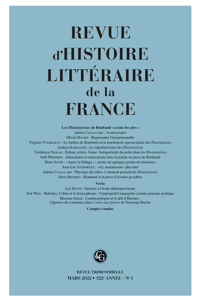 Revue d'Histoire littéraire de la France. 1 – 2022, 122e année, n° 1. varia - Le théâtre de Rimbaud ou la machinerie spectaculaire des Illuminations