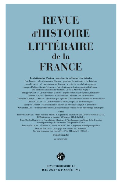 Revue d'Histoire littéraire de la France. 2 – 2024, 124e année, n° 2. varia - In memoriam