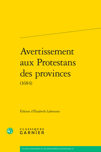 Avertissement aux Protestans des provinces (1684) - Bibliographie des "Pastorales" réformées