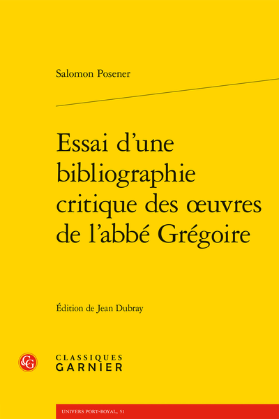 Essai d'une bibliographie critique des œuvres de l'abbé Grégoire - Table des matières