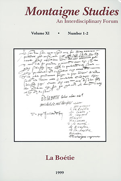 Montaigne Studies. 1999 An Interdisciplinary Forum, n° 11. La Boétie - "Th'Intertraffique of the Minde" Publishing John Florio's Translation of the Essais