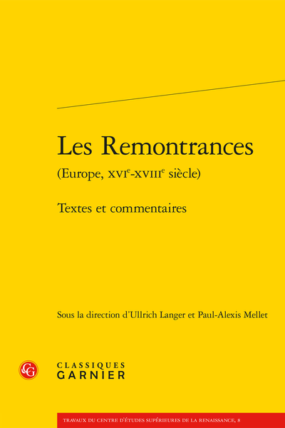 Les Remontrances (Europe, XVIe-XVIIIe siècle). Textes et commentaires - La Remontrance aux habitants de Marseille de Guillaume Du Vair (1596-1597)