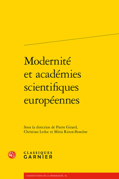 Modernité et académies scientifiques européennes - Table des matières