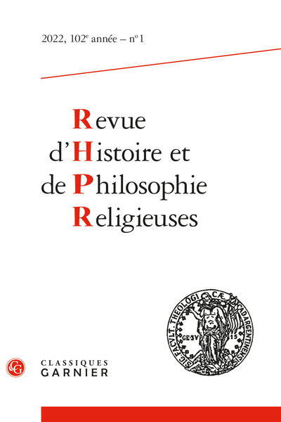Revue d'Histoire et de Philosophie religieuses. 2022, 102e année, n° 1. varia - Étude critique