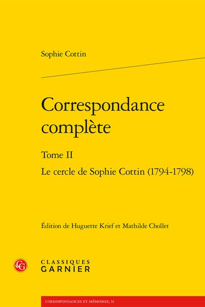 Correspondance complète. Tome II. Le cercle de Sophie Cottin (1794-1798) - Index des noms