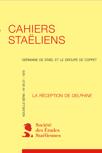 Cahiers staëliens. 1979, n° 26-27. La Réception de Delphine