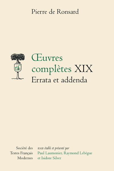 Ronsard (Pierre de) - Œuvres complètes Errata et addenda. XIX